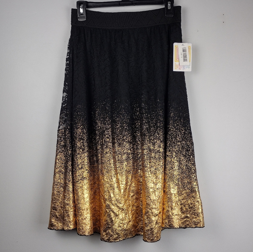 LuLaRoe Black Lace Dipped in Gold Skirt